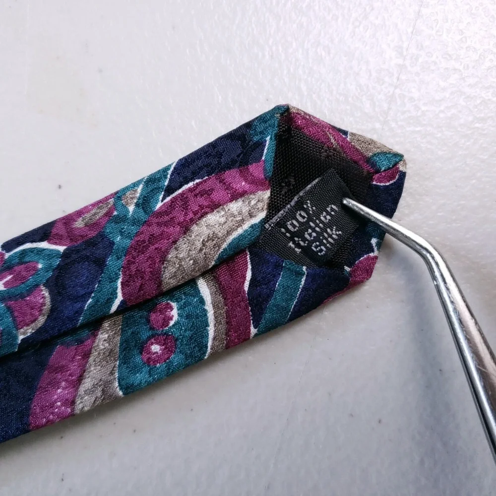 Villa Bugatti‎ Tie Paisley Floral Bold Striped Pattern Blue Pink Classic